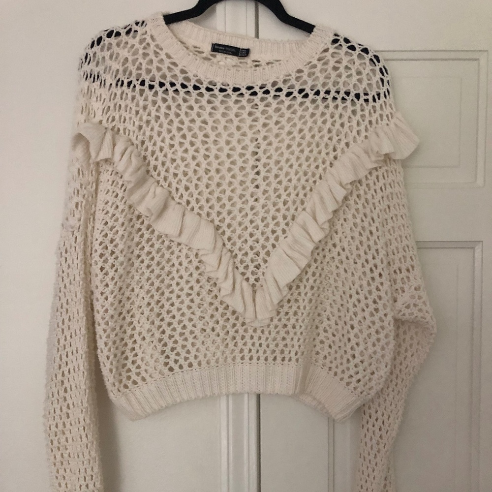 ASOS Bershka BSKGIRL - crochet knit white sweater w/ruffle detail - Woman's M/L